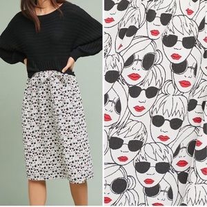 Anthropologie Porridge Face Print Midi Skirt - Size M